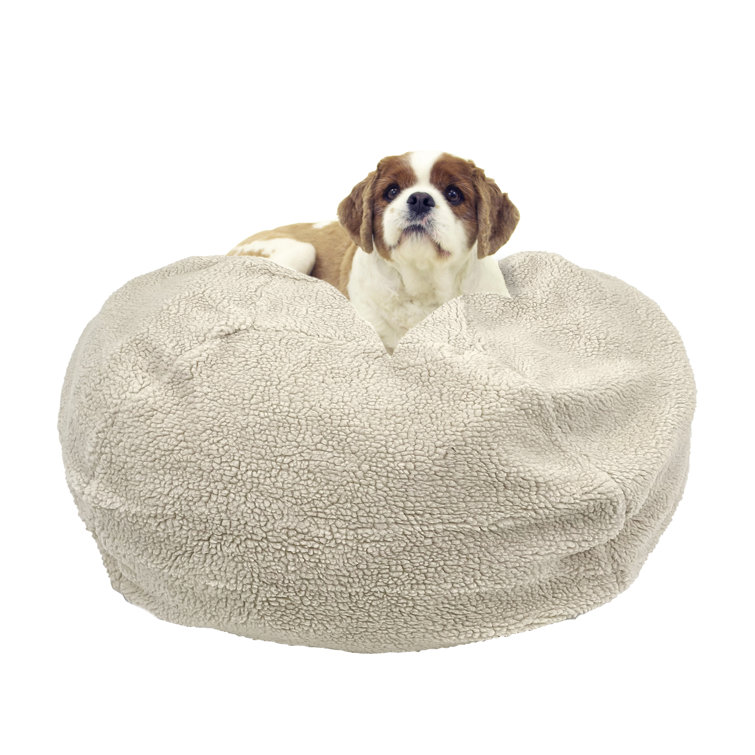 X-Large Beige Sherpa Puff Ball Dog Bed
