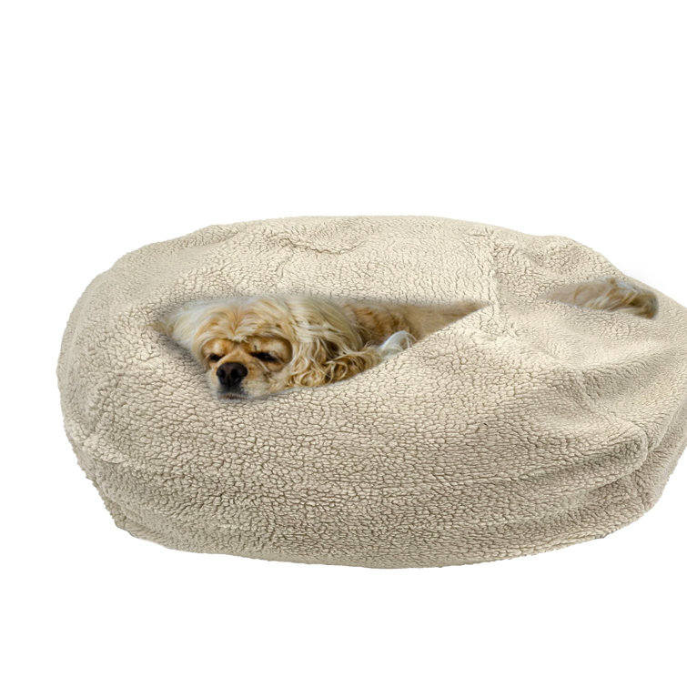 X-Large Beige Sherpa Puff Ball Dog Bed