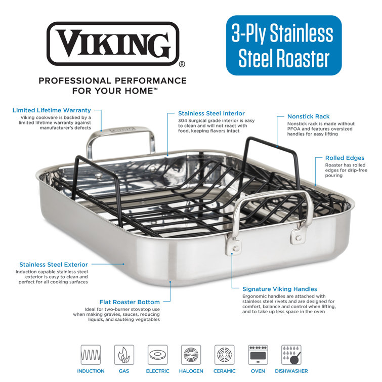 Stainless Steel Roasting Pan with Rack and Thermometer