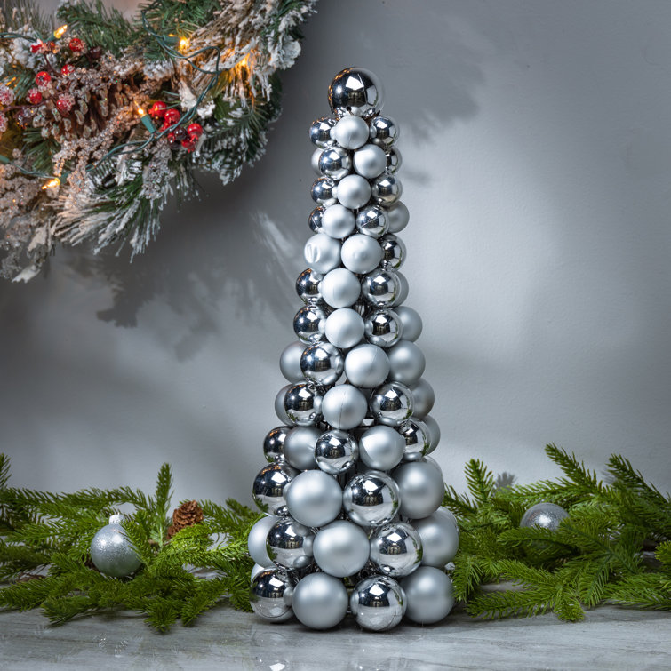 18-Inch Silver Shatterproof Plastic Ornament Cone Tree