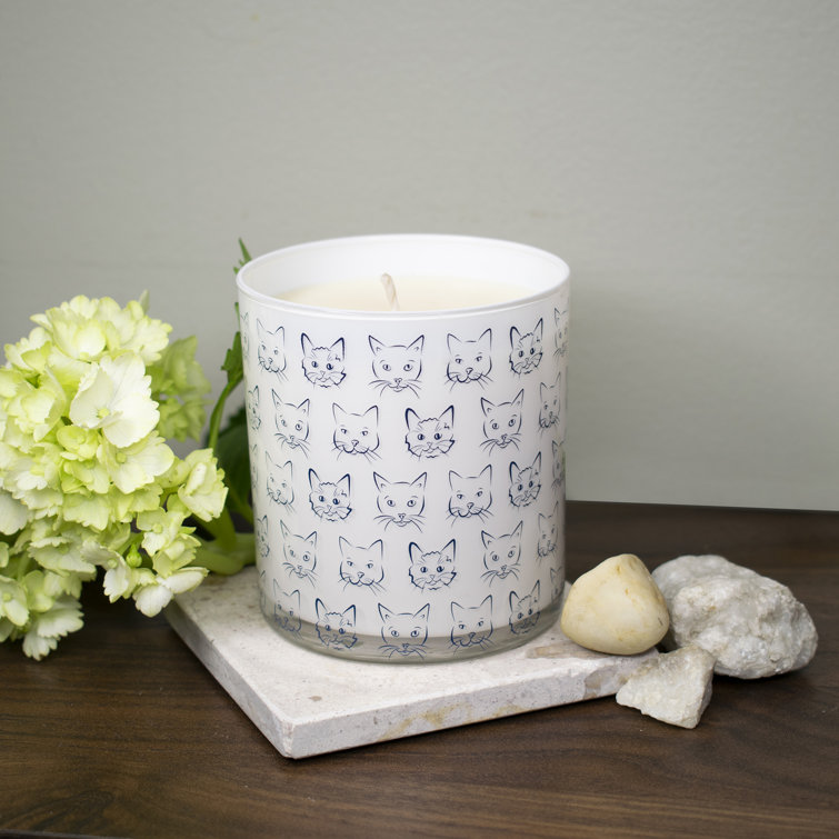Handmade Grass Scented Soy Jar Candle with Cat Design