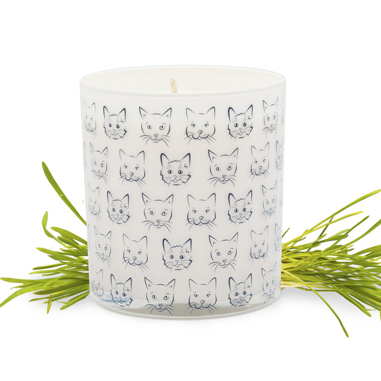 Handmade Grass Scented Soy Jar Candle with Cat Design
