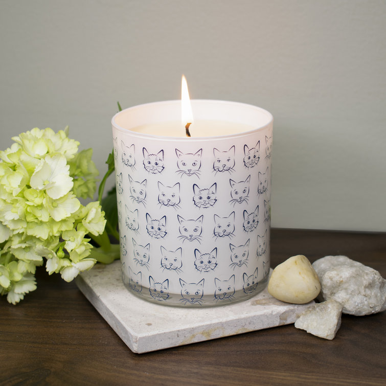 Handmade Grass Scented Soy Jar Candle with Cat Design