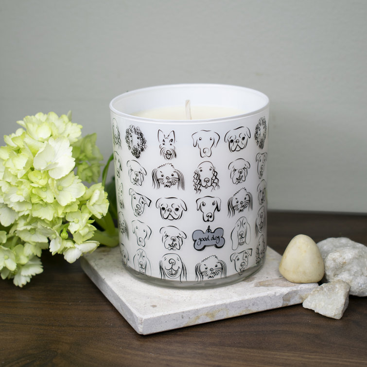 Handmade Grass Scented Soy Jar Candle with Dog Design
