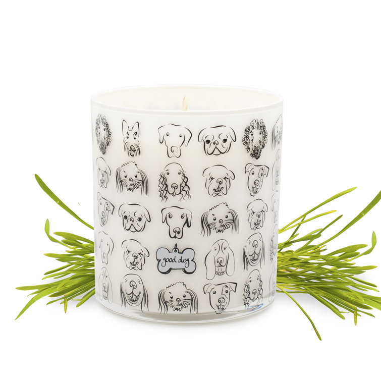 Handmade Grass Scented Soy Jar Candle with Dog Design