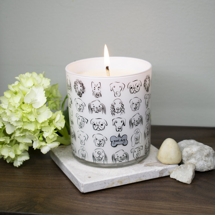Handmade Grass Scented Soy Jar Candle with Dog Design