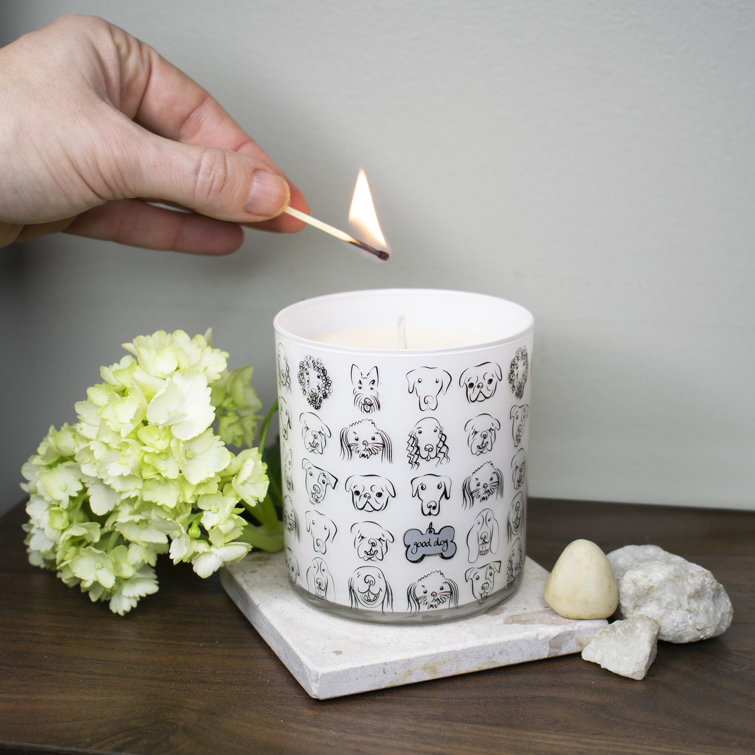 Handmade Grass Scented Soy Jar Candle with Dog Design