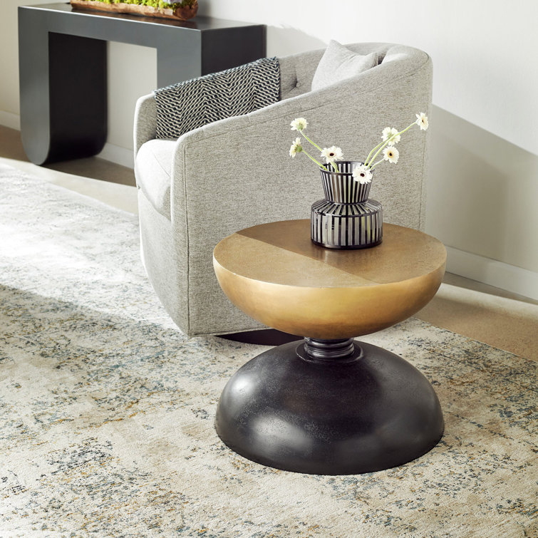 Perpetual Noir and Gold 18'' Contemporary Round Drum End Table