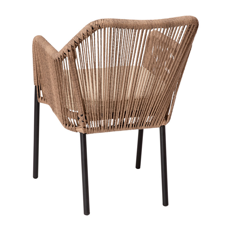 Natural Woven Metal Outdoor Dining Chairs with Cushions