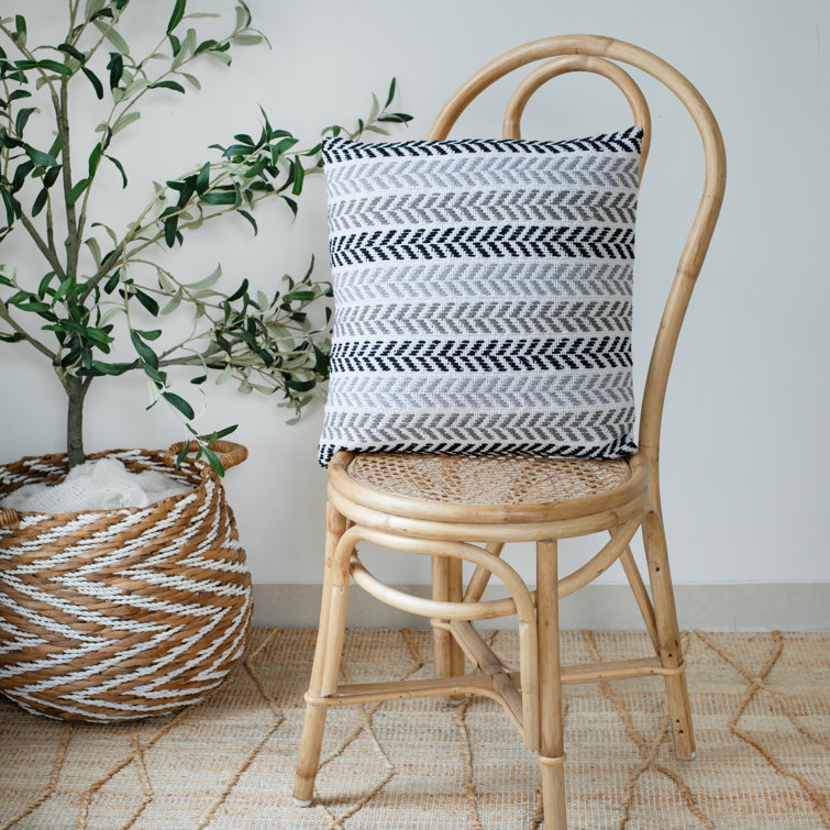 Handwoven Gray and Black Chevron Cotton Throw Pillow, 18" x 18"
