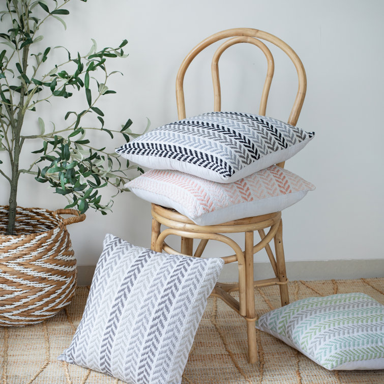 Handwoven Gray and Black Chevron Cotton Throw Pillow, 18" x 18"