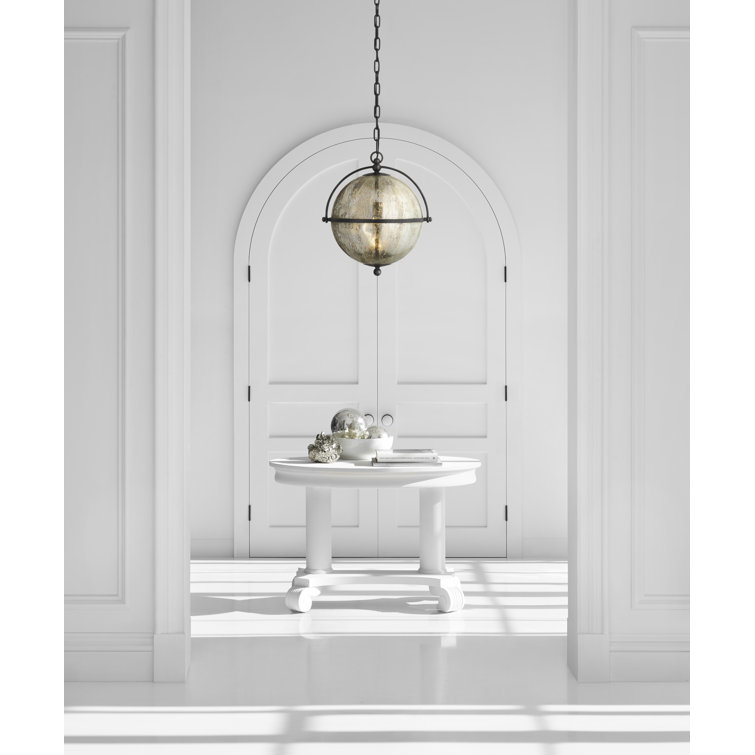 Gilded Iron and Mercury Glass Globe Pendant Light
