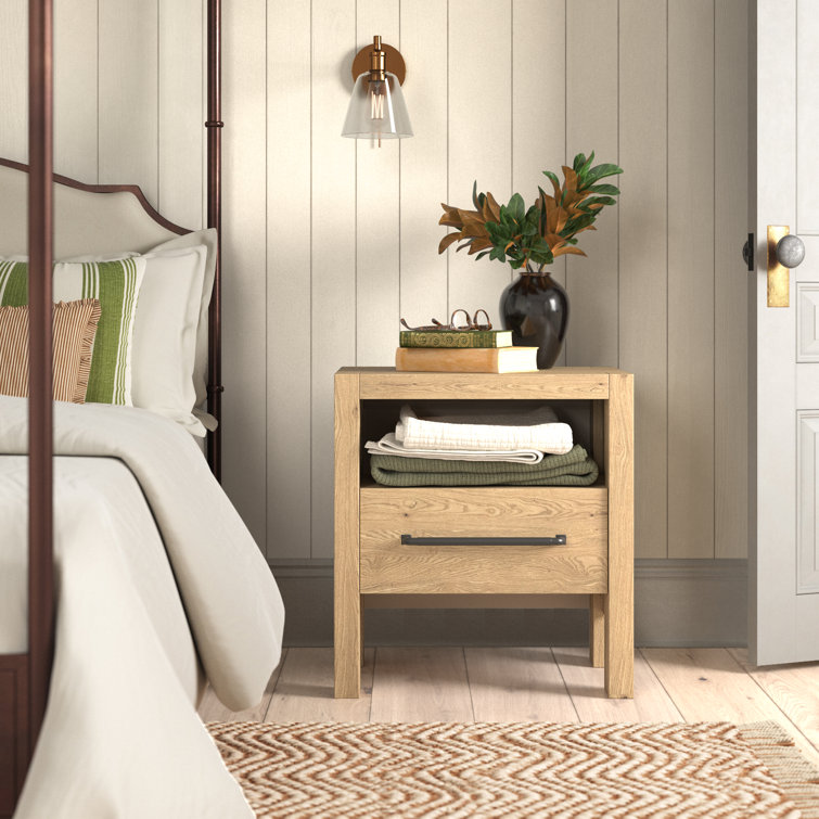 Pale Oak 1-Drawer Nightstand with USB Ports