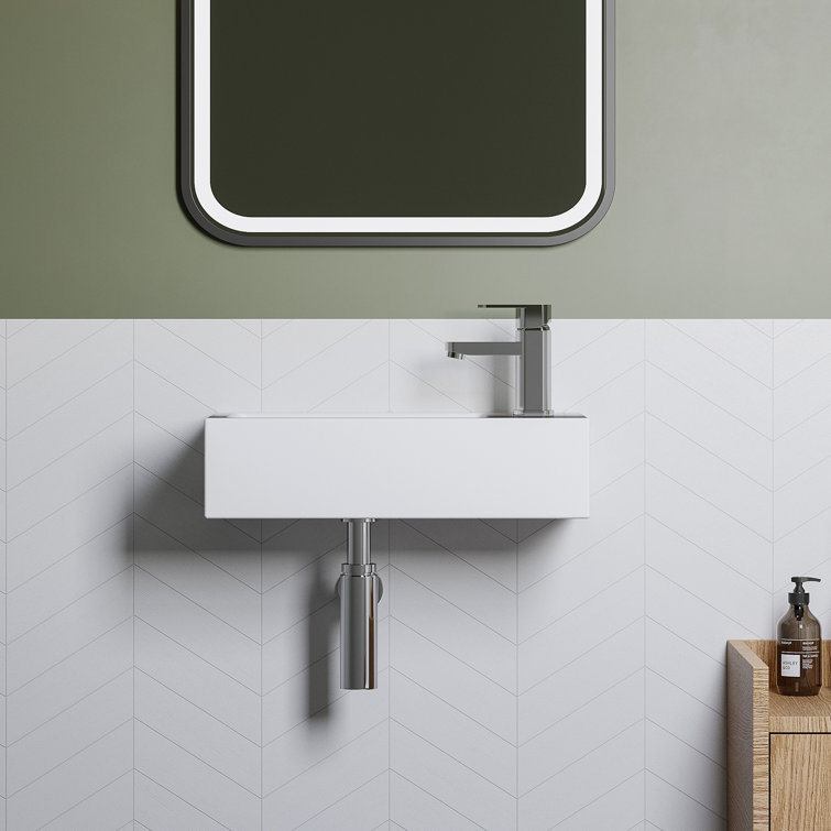 White Ceramic Rectangular Wall Mount Bathroom Sink 18''