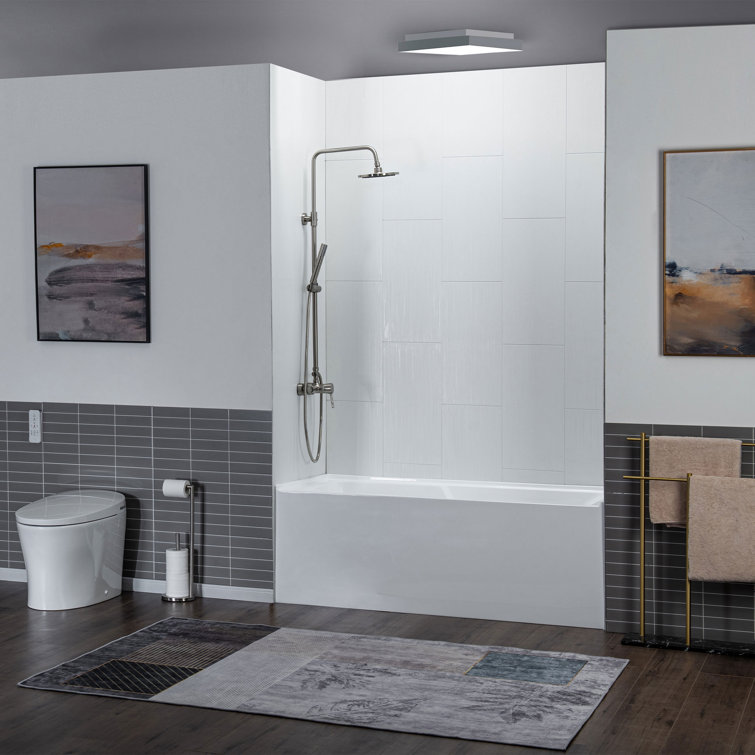 Flint 60'' x 30'' White Acrylic Alcove Soaking Bathtub