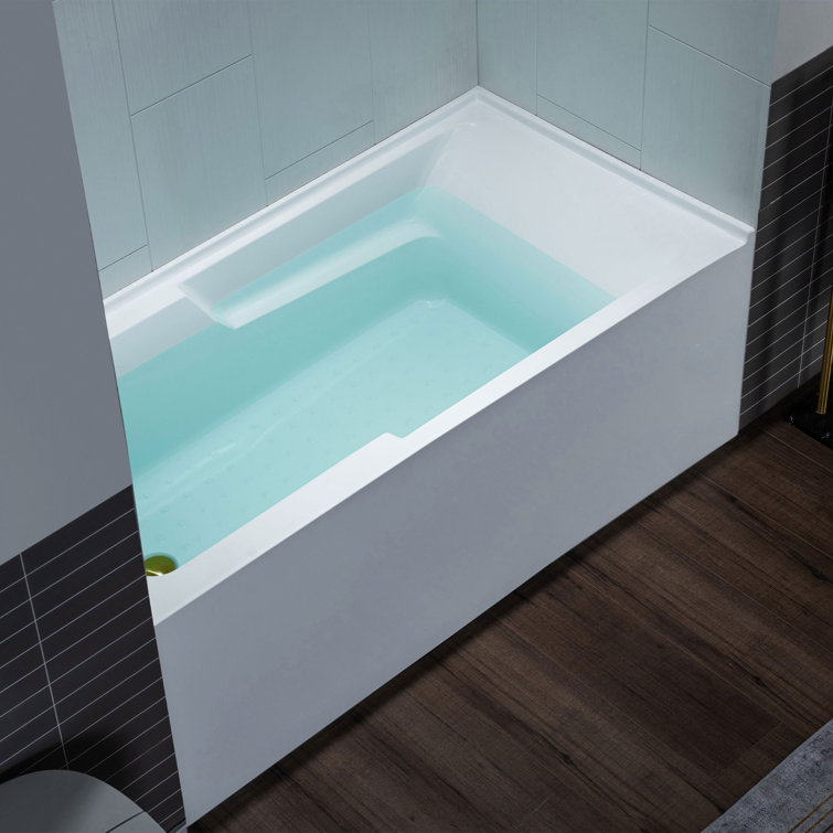 Vine 60'' White and Brushed Gold Acrylic Alcove Bathtub