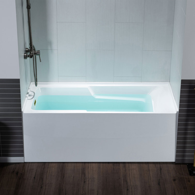 Vine 60'' White and Brushed Gold Acrylic Alcove Bathtub