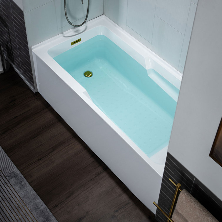 Vine 60'' White and Brushed Gold Acrylic Alcove Bathtub
