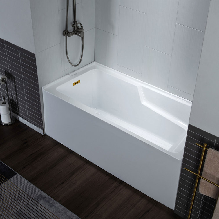 Vine 60'' White and Brushed Gold Acrylic Alcove Bathtub