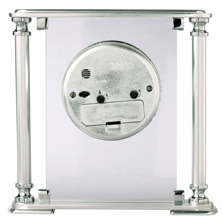 Silver and Clear Quartz Tabletop Clock with Roman Numerals