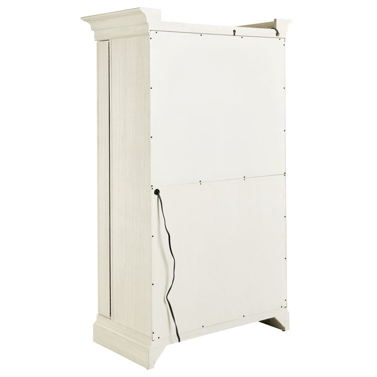 Ivory Oak Distressed Wood Bar Cabinet with Charcoal Gray Pulls