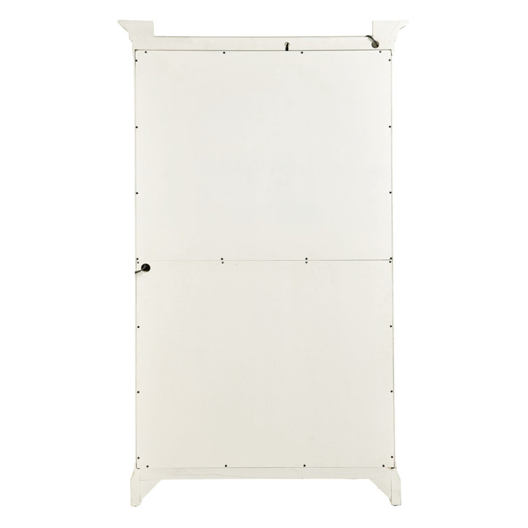 Ivory Oak Distressed Wood Bar Cabinet with Charcoal Gray Pulls
