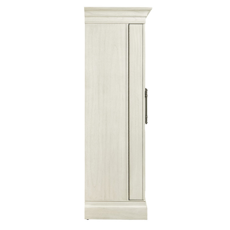 Ivory Oak Distressed Wood Bar Cabinet with Charcoal Gray Pulls