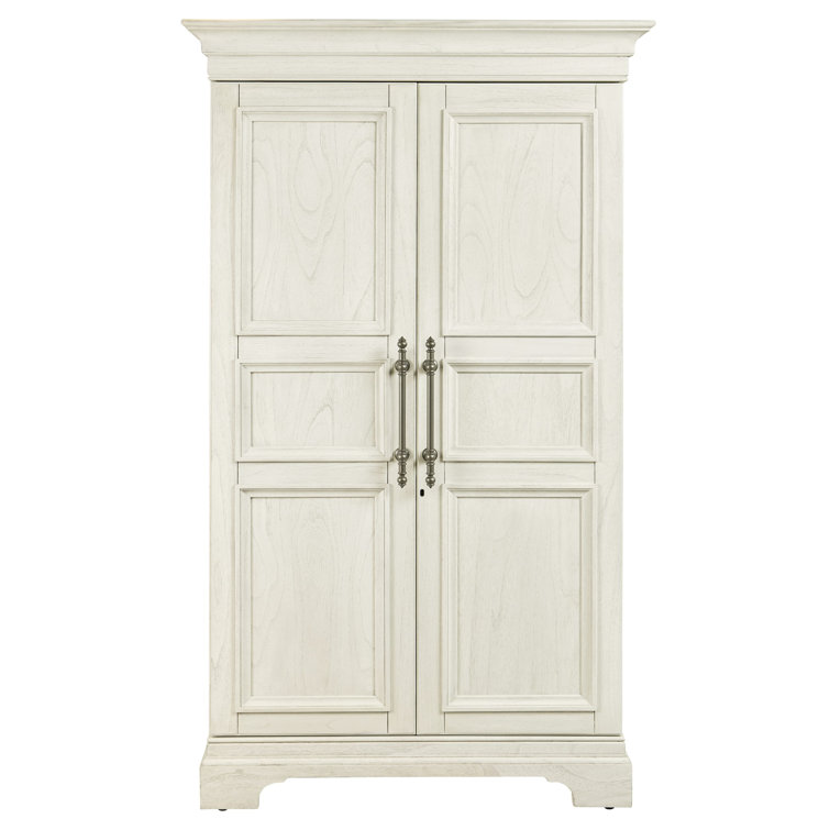 Ivory Oak Distressed Wood Bar Cabinet with Charcoal Gray Pulls