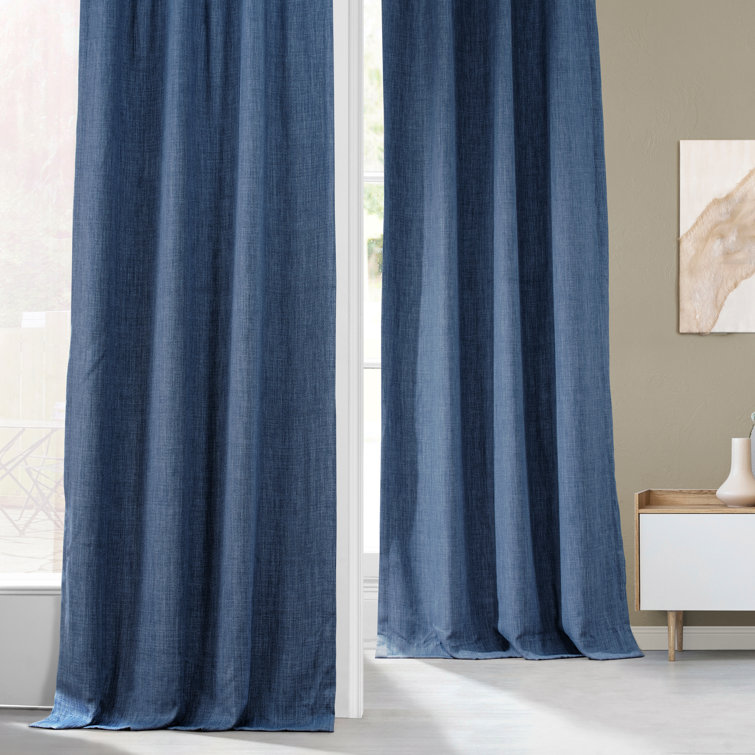 Denim Blue Faux Linen Extra Wide Blackout Curtain Panel