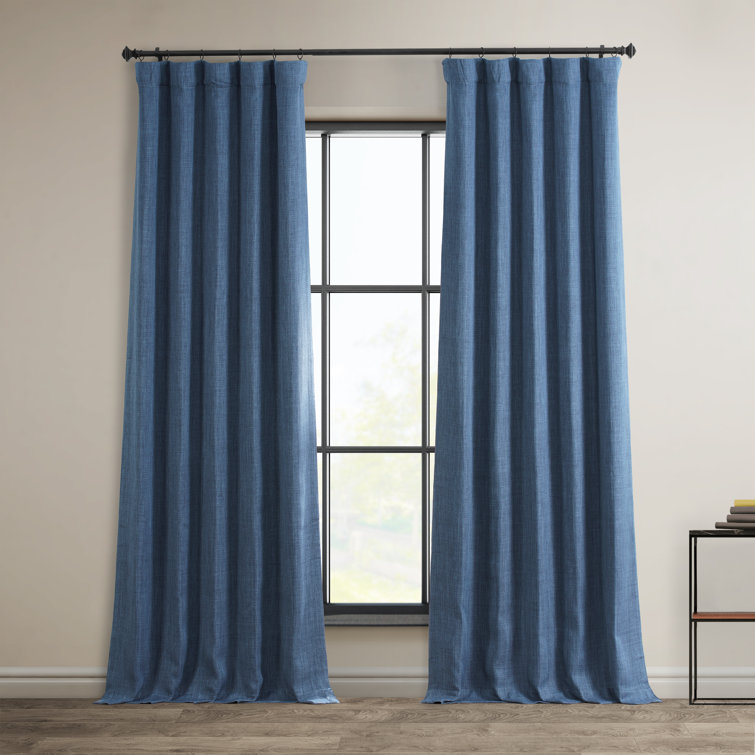 Denim Blue Faux Linen Room Darkening Curtain Panel 100" x 96"