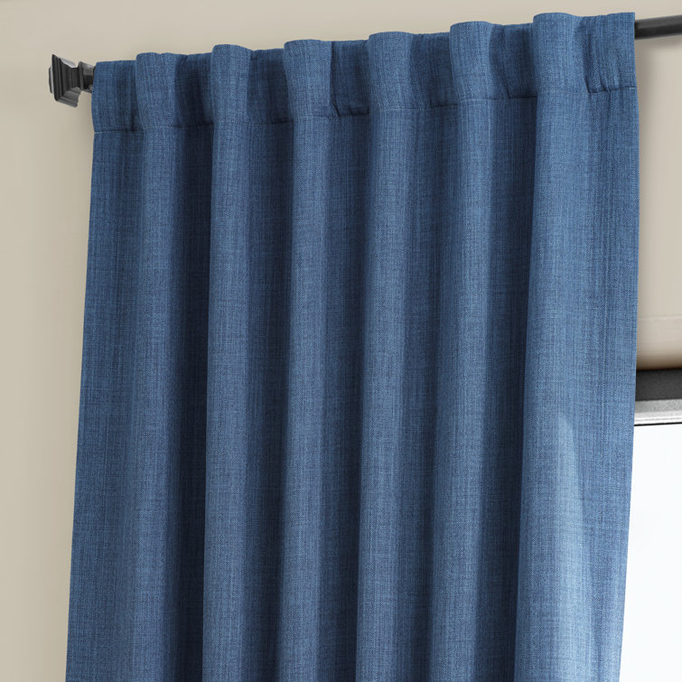 Denim Blue Faux Linen Blackout Curtains, 100" x 84"