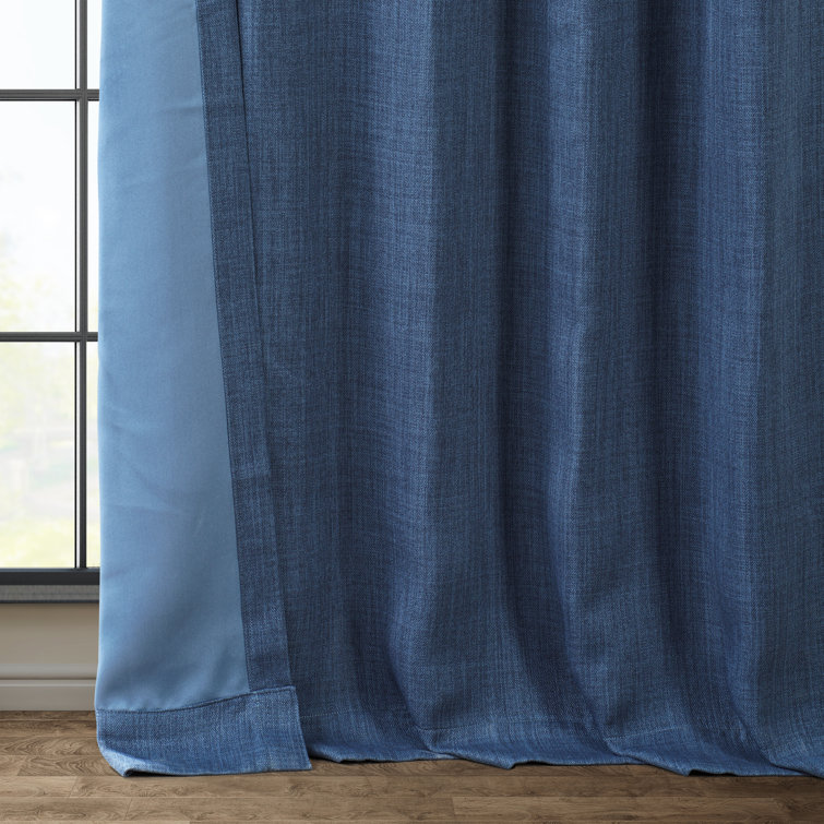 Denim Blue Faux Linen Blackout Curtains, 100" x 84"