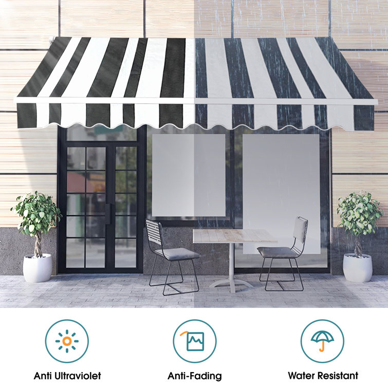 White and Black Striped Polyester Patio Awning Fabric Replacement