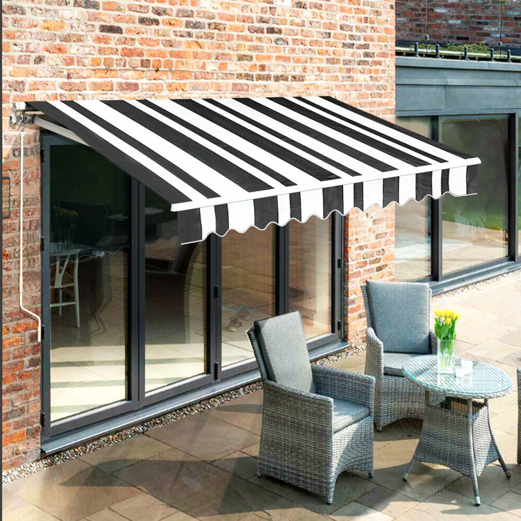 White and Black Striped Polyester Patio Awning Fabric Replacement