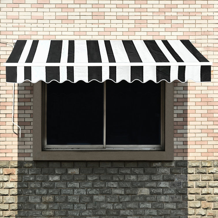 White and Black Striped Polyester Patio Awning Fabric Replacement
