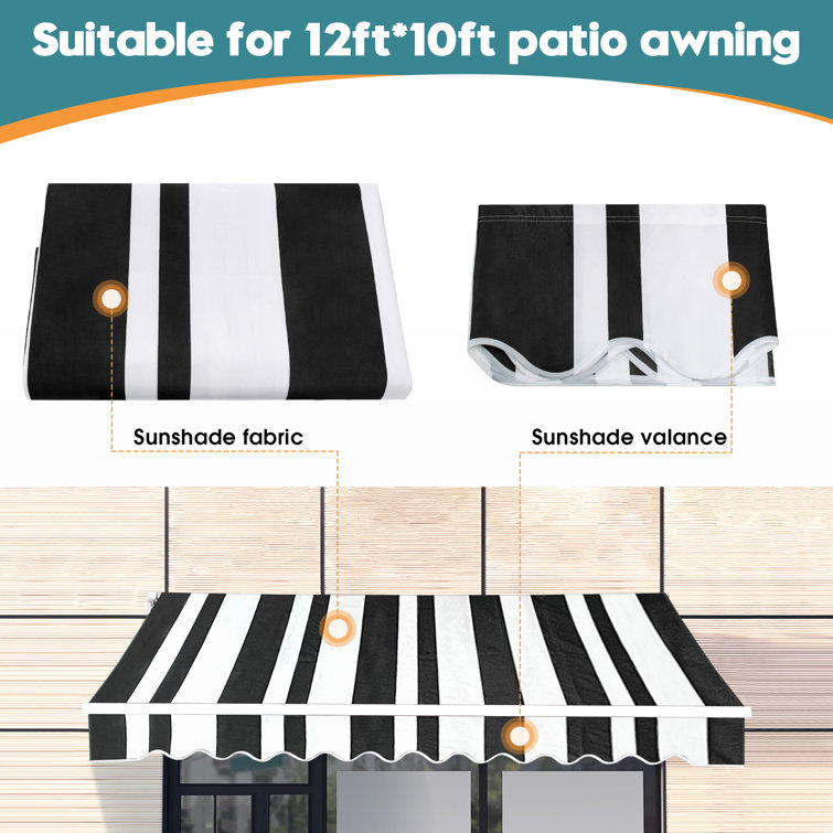 White and Black Striped Polyester Patio Awning Fabric Replacement