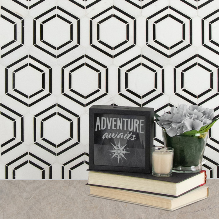 Bianco Hexagon Polished Marble Mosaic Tile Sheet