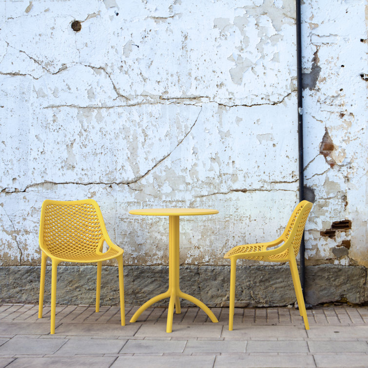 Yellow Stackable UV Resistant Plastic Outdoor Dining Chairs, Set of 2