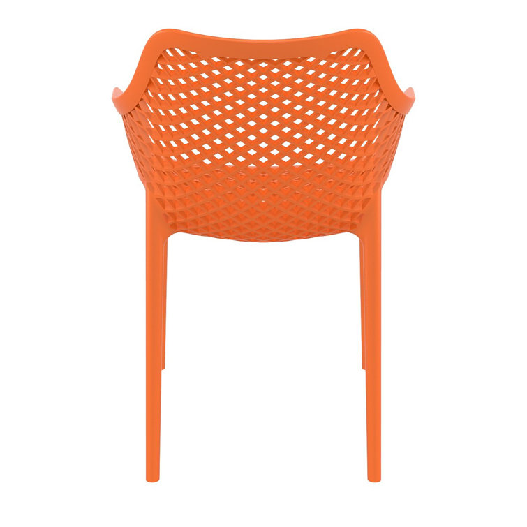 Orange Plastic Resin Stackable Outdoor Dining Chairs, Set of 2