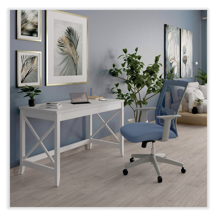 Farmhouse White Laminate Wood Writing Desk with X Accents