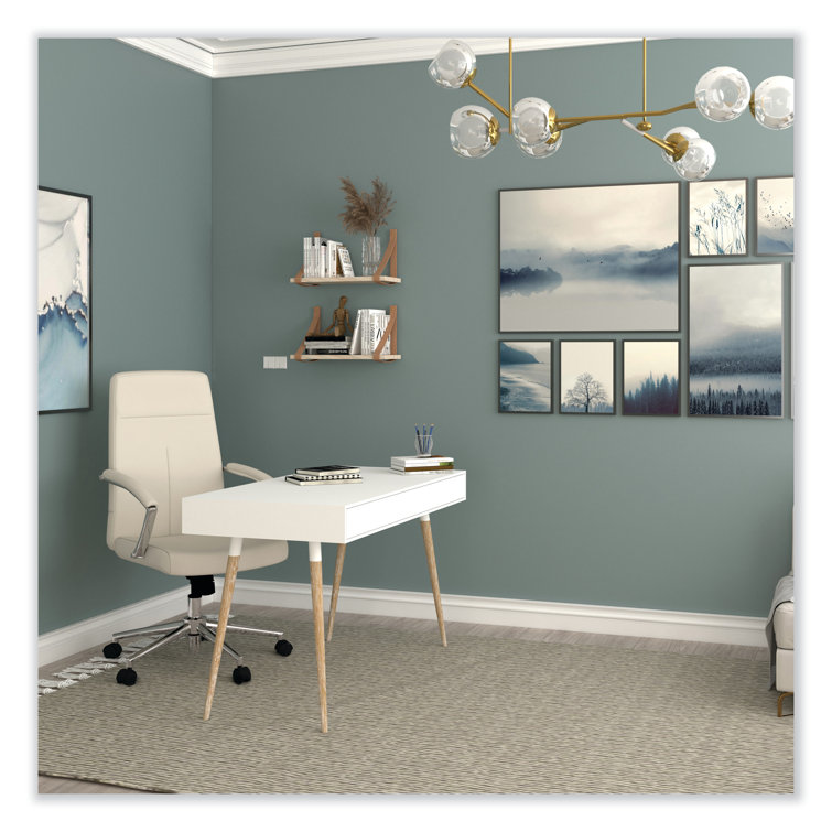 Contemporary White Leather Task Chair with Chrome Accents