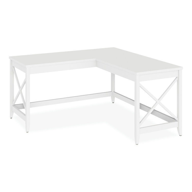 White L-Shaped Executive Corner Desk with Wood Top