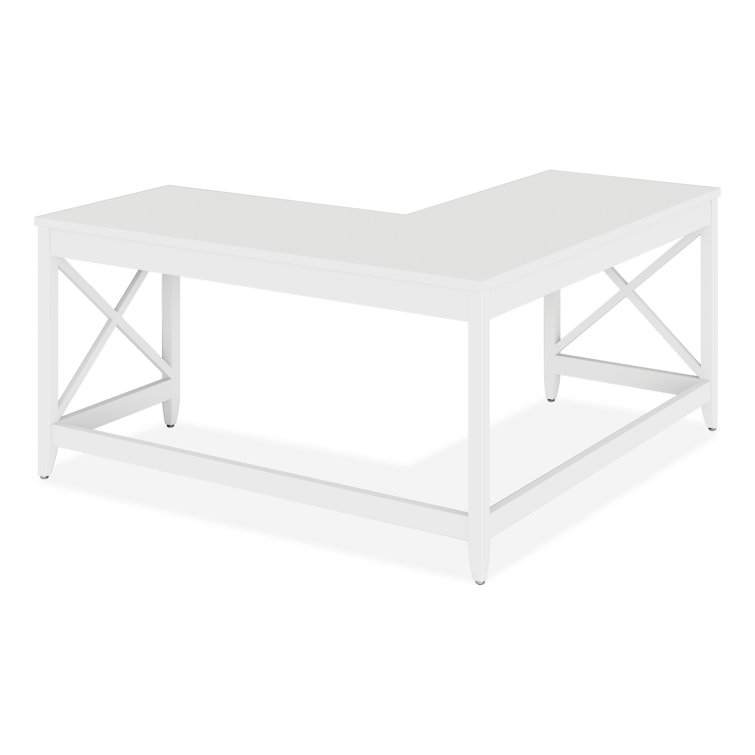 White L-Shaped Executive Corner Desk with Wood Top