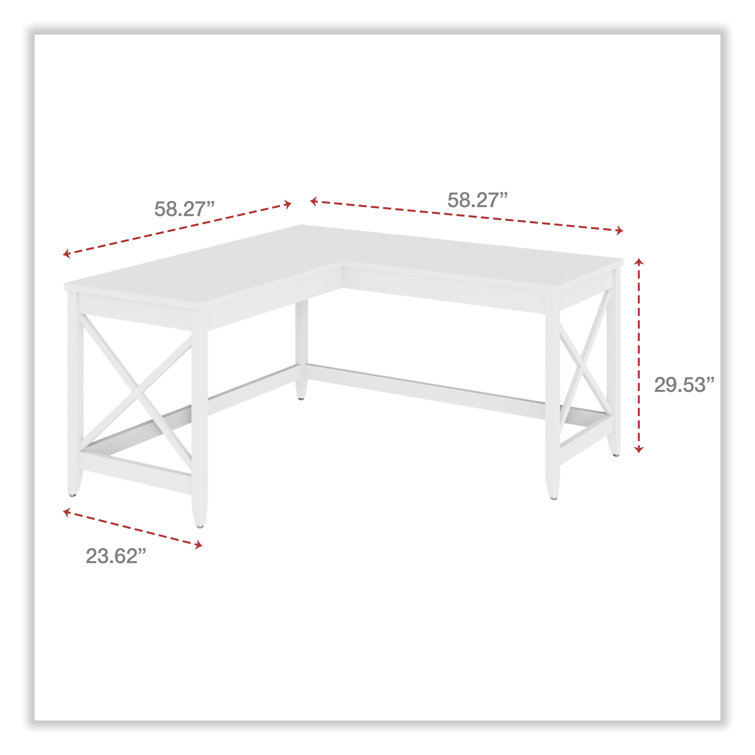 White L-Shaped Executive Corner Desk with Wood Top