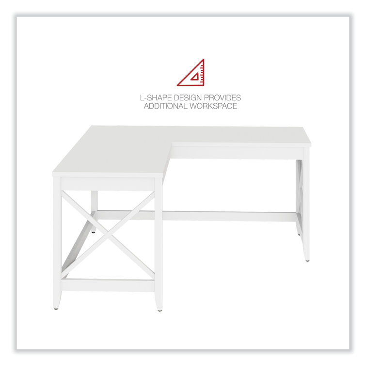 White L-Shaped Executive Corner Desk with Wood Top