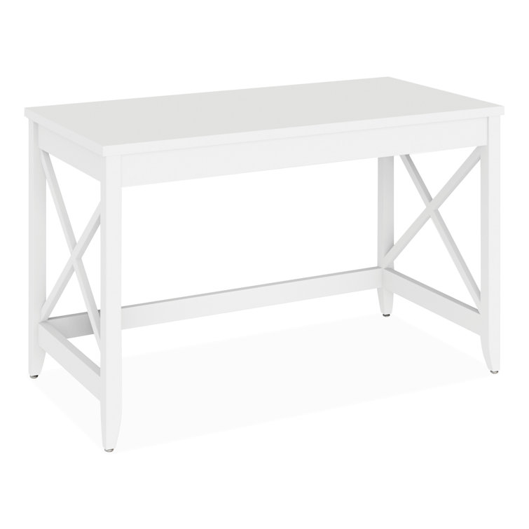 Farmhouse White Laminate Wood Writing Desk with X Accents