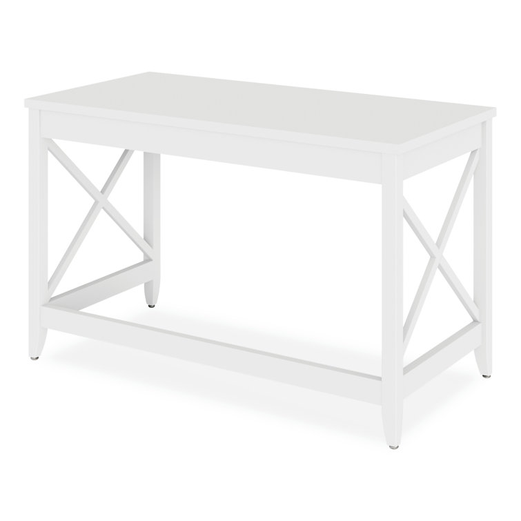 Farmhouse White Laminate Wood Writing Desk with X Accents