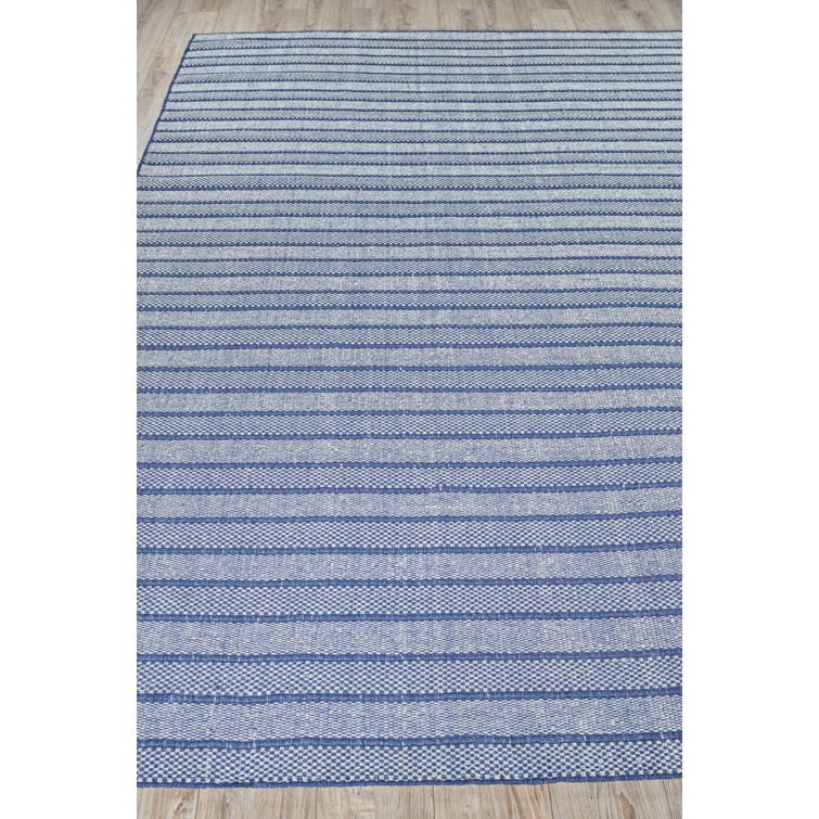 Blue and White Striped Handmade Synthetic Flatweave Area Rug, 9' x 12'