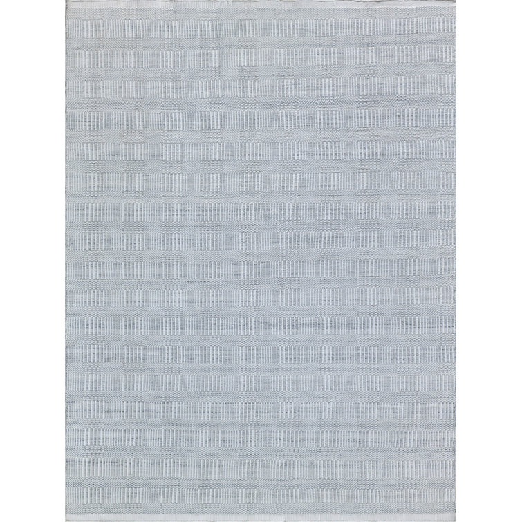Light Silver Geometric Handmade Synthetic Flatweave Area Rug 8' x 10'