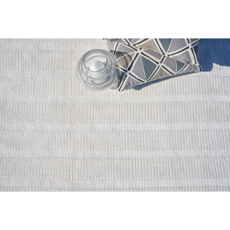 Handwoven Off-White Striped Synthetic Rectangular Rug 2' x 3'